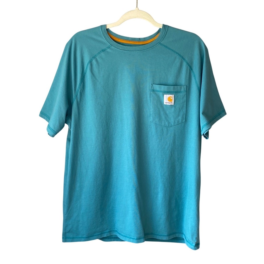 Carhartt Force Relaxed Fit Pocket T-Shirt Mens Large Teal Blue Raglan Sleeve